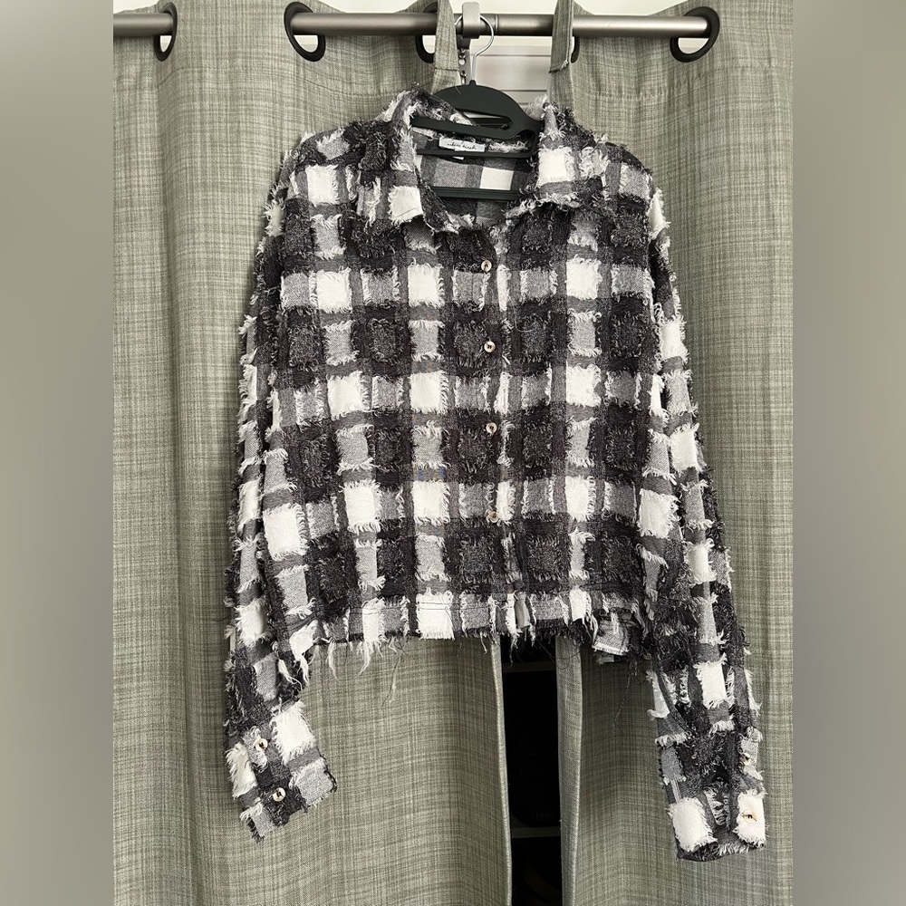 White birch Plaid Frayed Women's Top